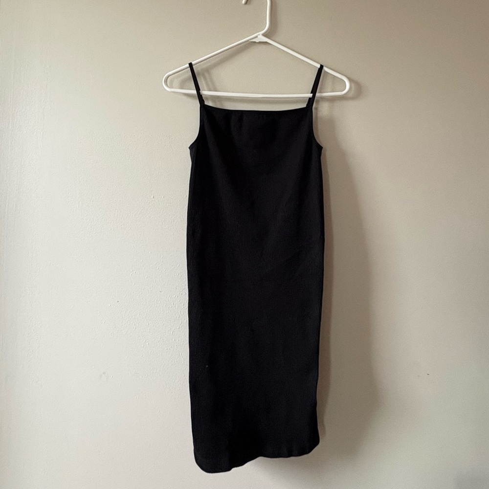 Sunday Best Black Sheath Midi Dress Spaghetti Strap